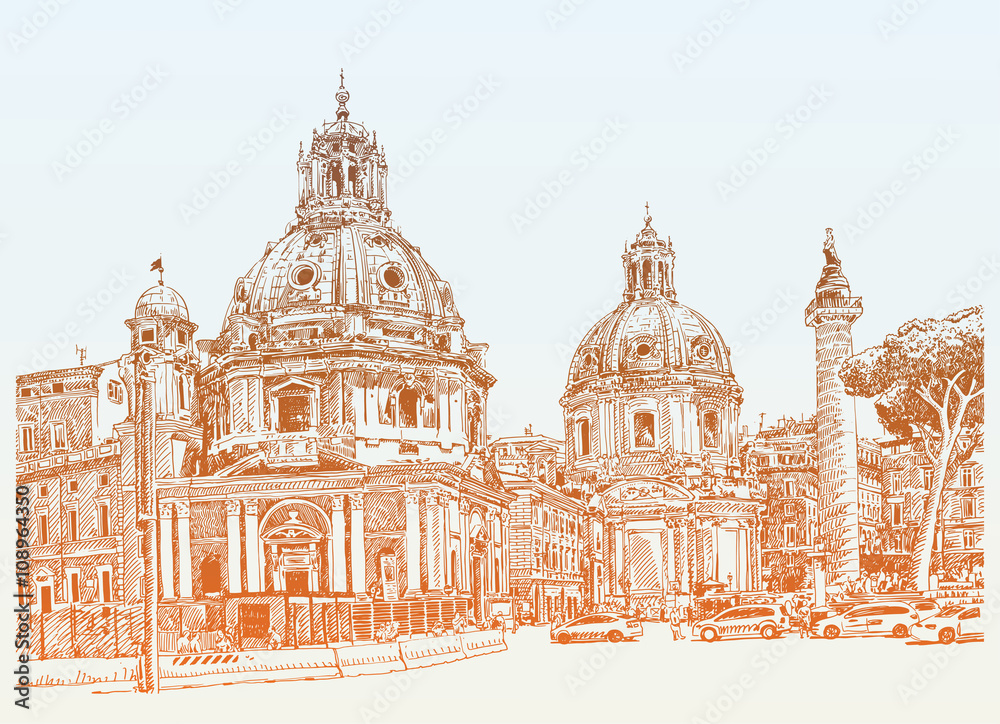 original digital drawing of Rome Italy cityscape for your travel