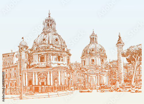 original digital drawing of Rome Italy cityscape for your travel