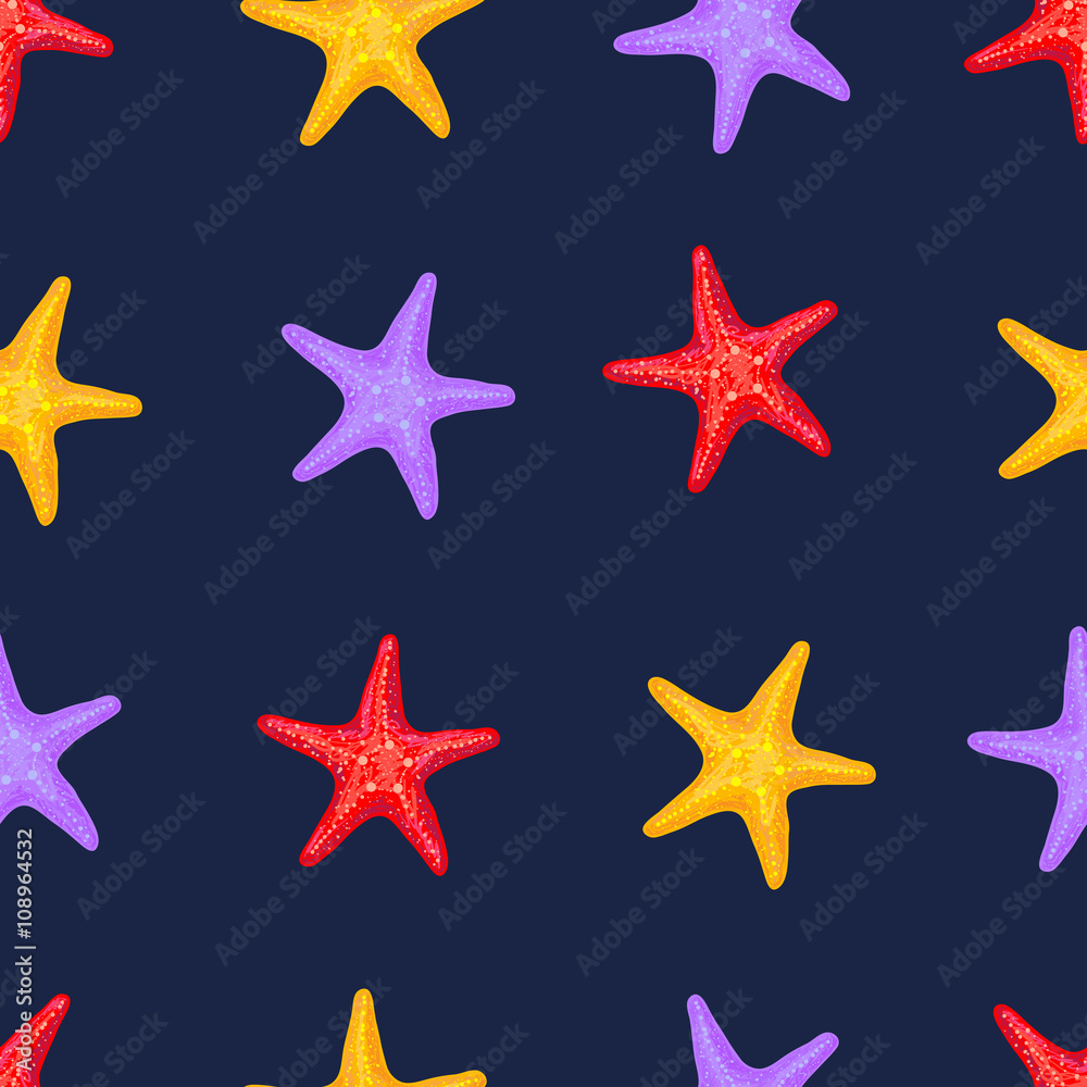 Seamless sea pattern with starfish. Sea stars tile background. Summer vector background. Perfect for wallpapers, pattern fills, web page backgrounds, surface textures, textile Seamless sea pattern with starfish. Sea stars tile background. Summer vector background. Perfect for wallpapers, pattern fills, web page backgrounds, surface textures, textile