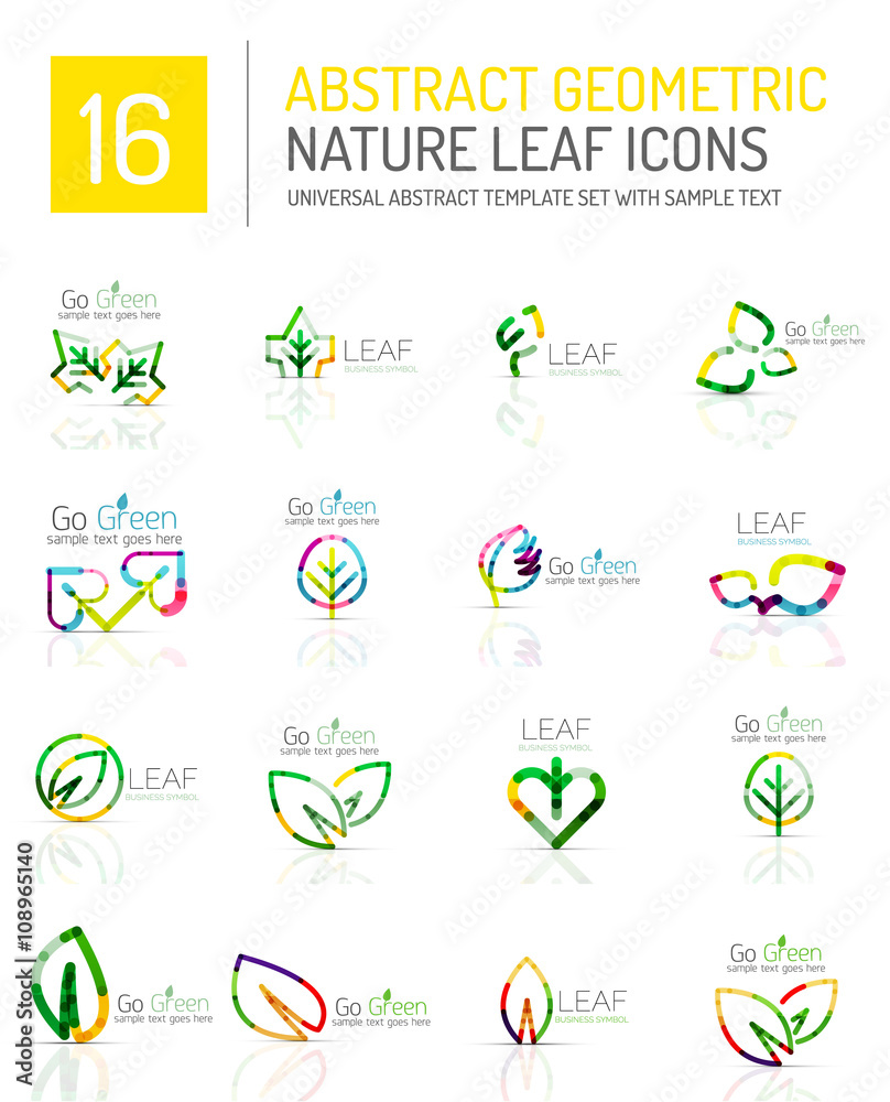 Geometric leaf icon set