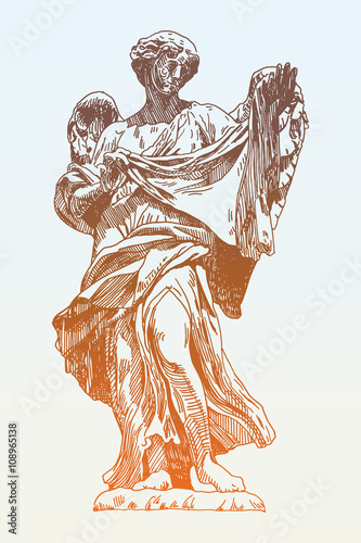 sketch ink drawing marble statue of angel from the Sant Angel