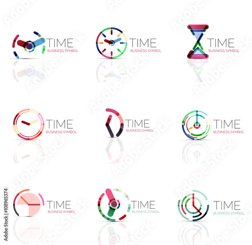 Geometric clock and time icon set