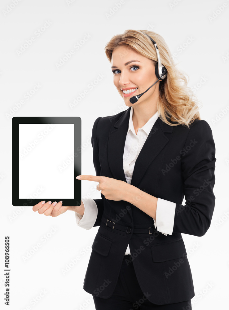 support phone operator showing blank no-name tablet pc monitor support phone operator showing blank no-name tablet pc monitor