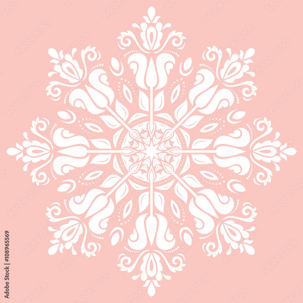Oriental pattern with arabesques and floral elements. Traditional classic pink and white ornament Oriental pattern with arabesques and floral elements. Traditional classic pink and white ornament
