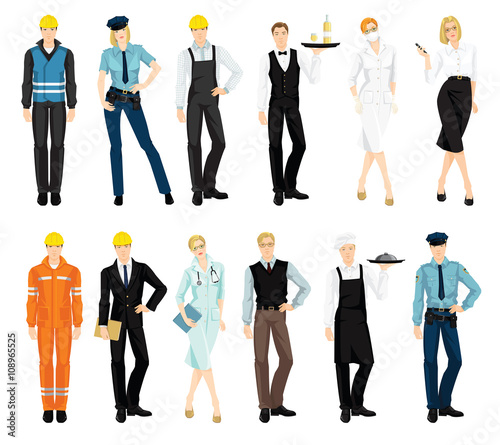 Set of professional people isolated on white background. Business people in uniform. 