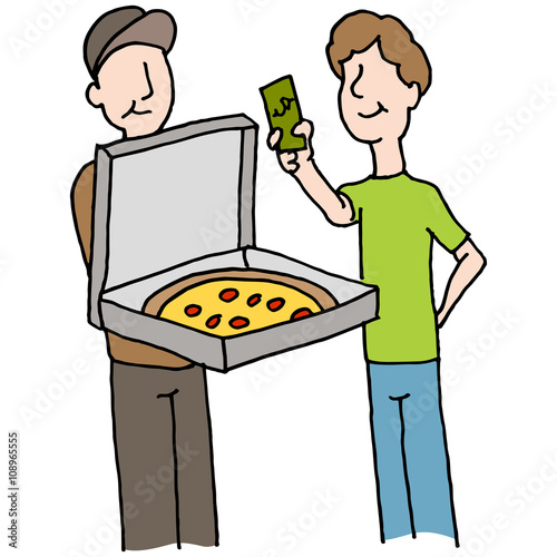 Man paying pizza delivery guy
