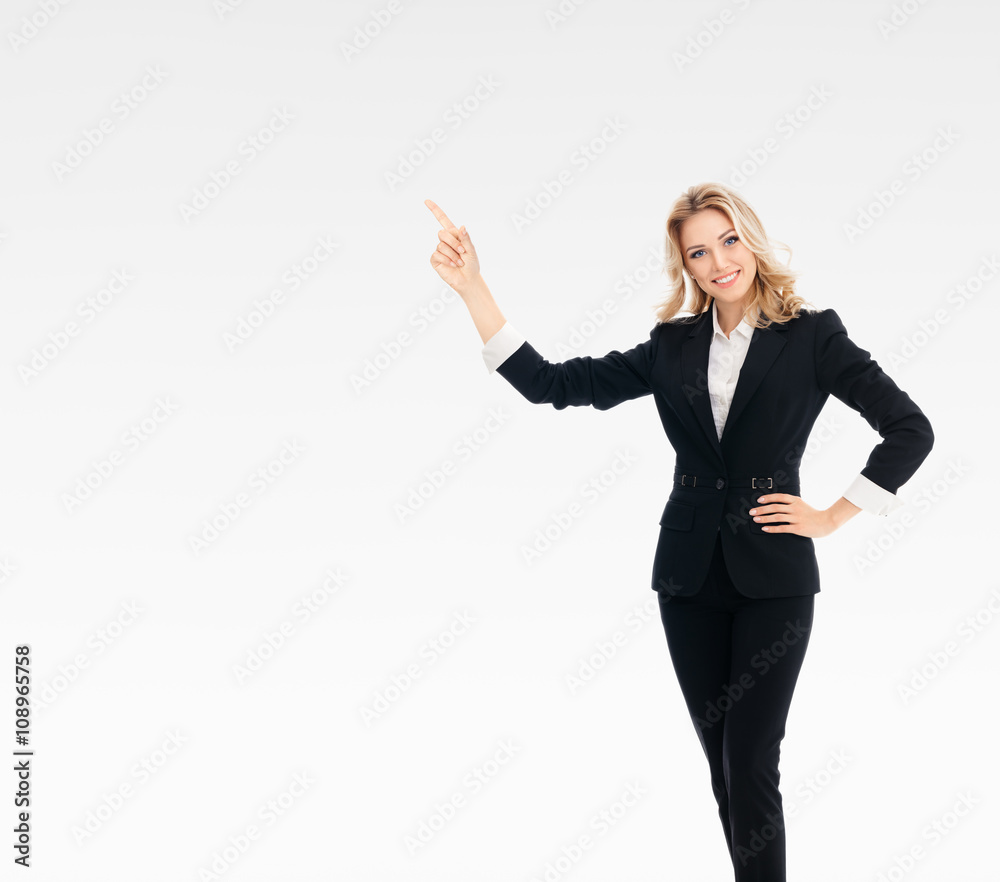 businesswoman, showing something or copyspace businesswoman, showing something or copyspace