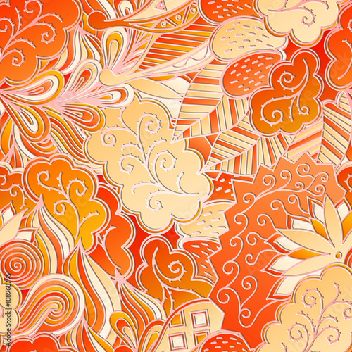 Tracery seamless, loops, doodle wind pattern. Paisley, winding stem, spiral, wave, bud mehndi design. Handmade texture, curved doodling design. Good for site background, textile, printing. Vector.