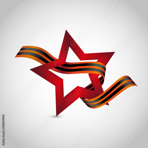 Red star with ribbon on 9 may, victory day.