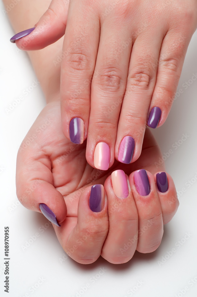 purple pink and beige manicure with a gradient