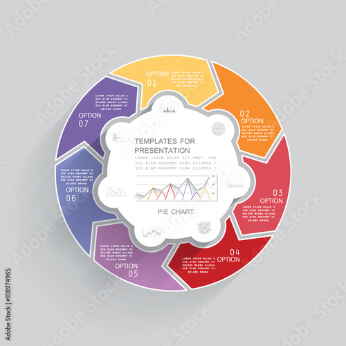 Pie chart for business presentation in 7 steps or processes