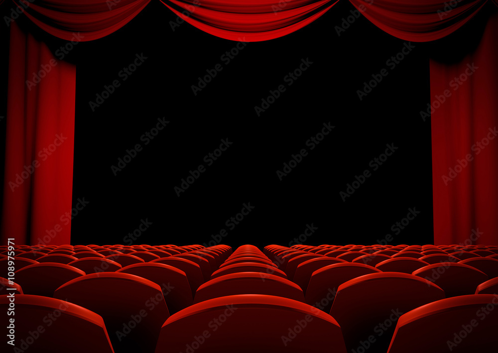 Fototapeta premium Theater stage with red curtains and seats