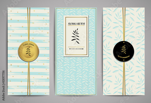 Set of brochures with hand drawn floral design elements. Vector trendy templates. 