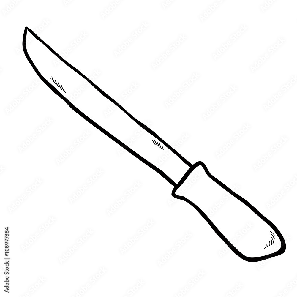 Fototapeta premium black and white freehand drawn cartoon cutlery knife