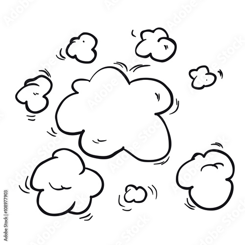 black and white freehand drawn cartoon steam clouds