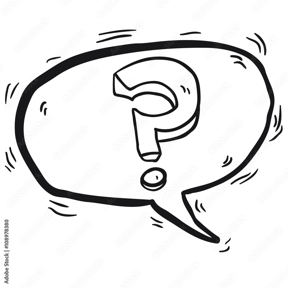 black and white question mark in cartoon speech bubble Stock Vector
