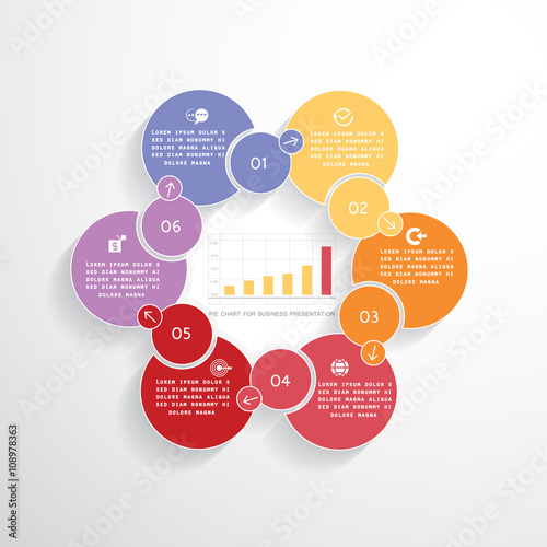 Pie chart in six steps or processes