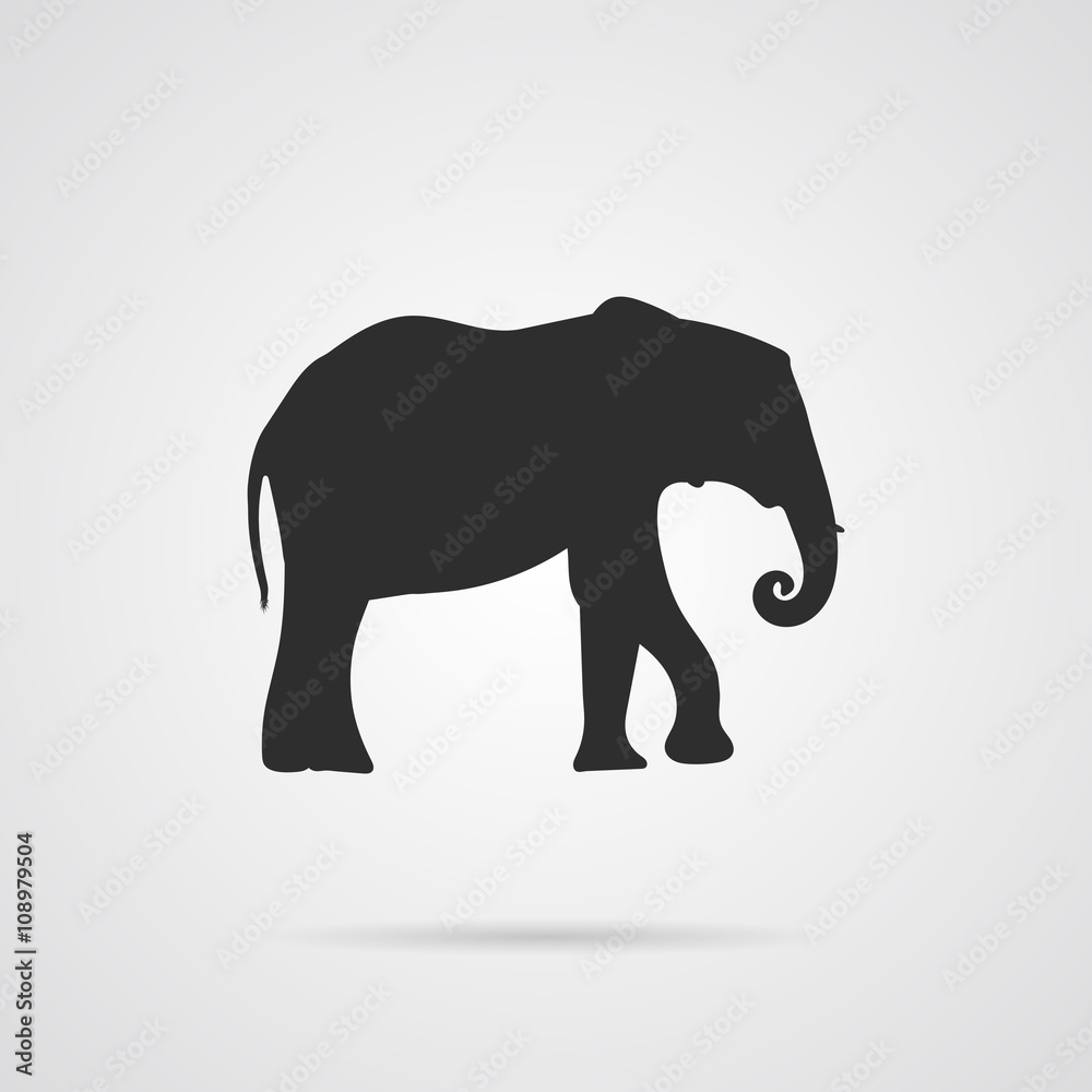 Vector Gray Silhouette of Elephant