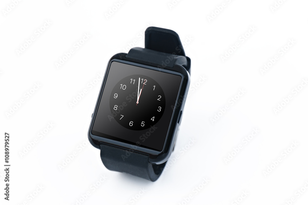 black Smart watch close up isolated on white background black Smart watch close up isolated on white background