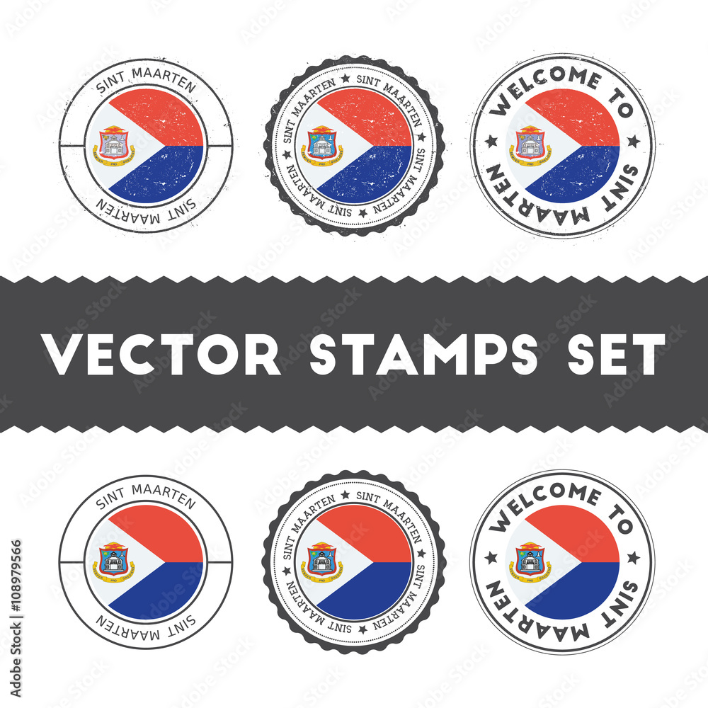 Dutch flag rubber stamps set. National flags grunge stamps. Country round badges collection.