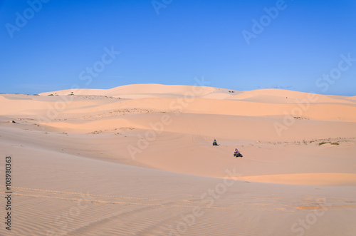 Landscape White sand dune with car tracks in Mui Ne  Vietnam Pop