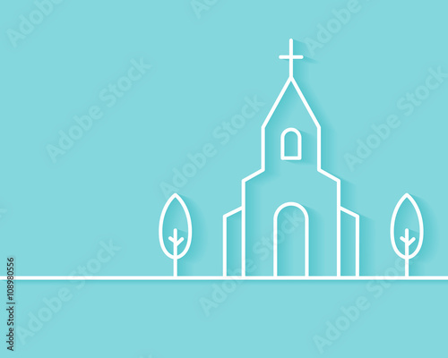 Christian Church Building Background. Flat Outline Style