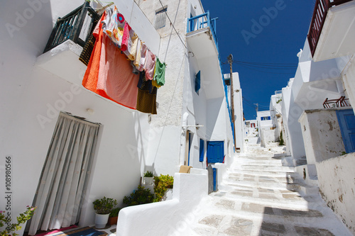 Traditional street of Mykonos island in Greece © BlueOrange Studio
