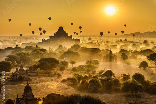 Scenic sunrise above Bagan in Myanmar photo