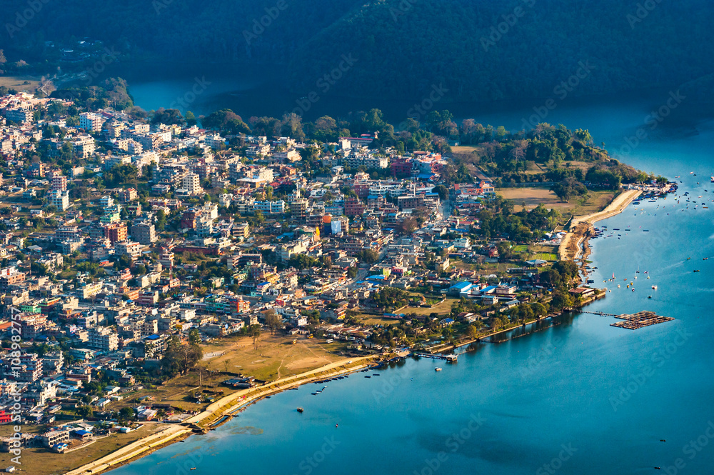 aerial view over the city in Nepal.