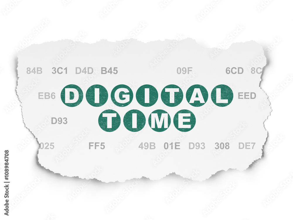 Time concept: Digital Time on Torn Paper background