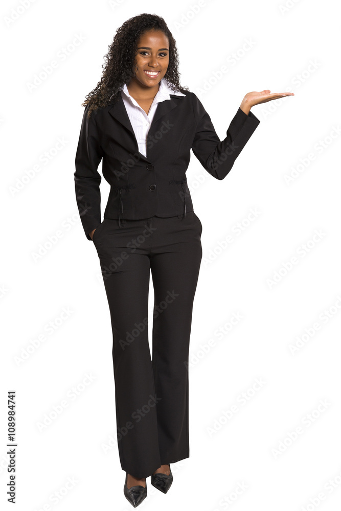 Portrait of a Happy business woman pointing her finger to your m Portrait of a Happy business woman pointing her finger to your m
