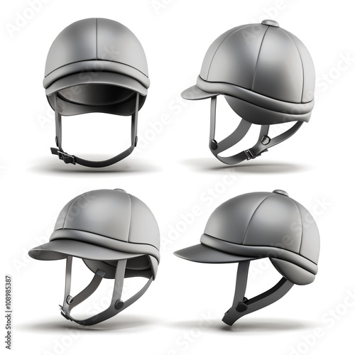 Bild auf Leinwand Set of jockey helmet for horseriding on a white background