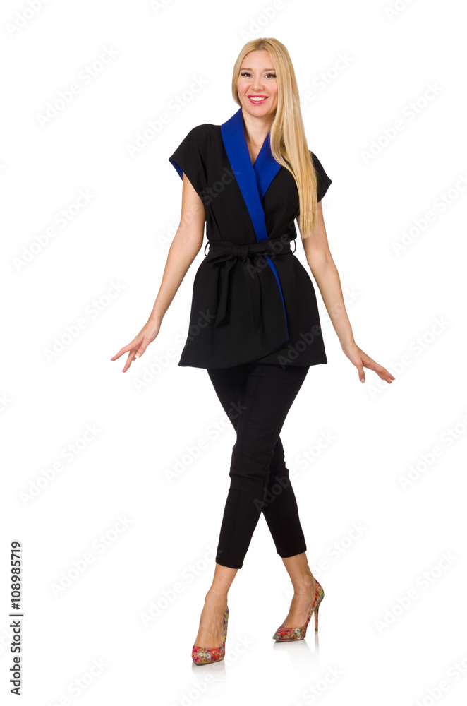 Woman in classic black vest isolated on white Woman in classic black vest isolated on white