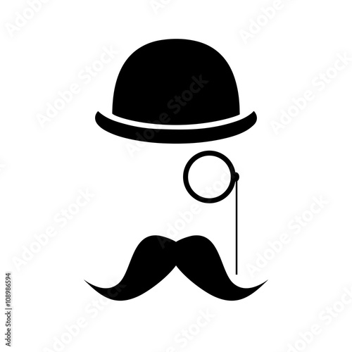 Abstract vector hipster silhouette with bowler hat, monocle, mustache photo