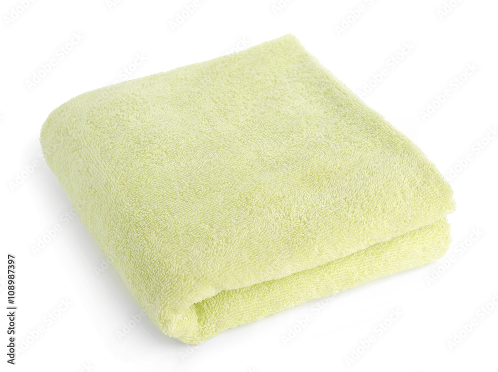 one green towel isolated on white one green towel isolated on white