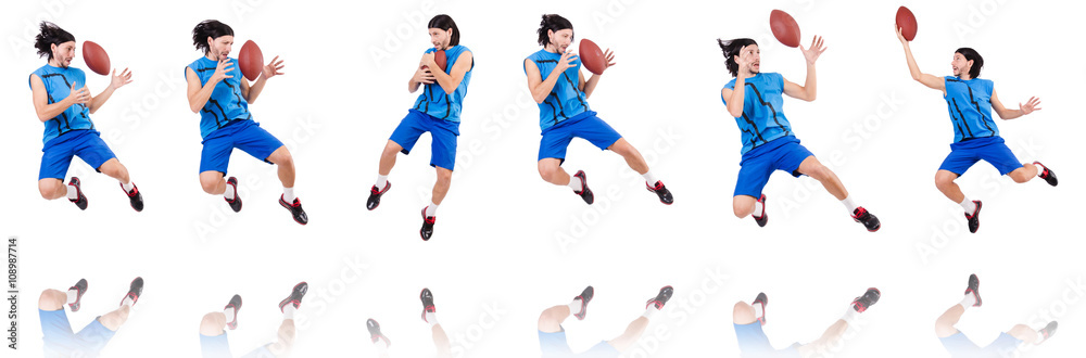 Young american football player on white Young american football player on white