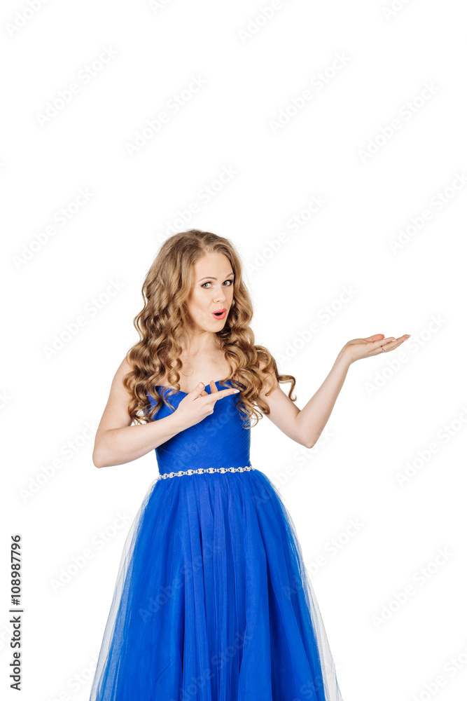 Blonde show girl showing copy space for product or advertising t Blonde show girl showing copy space for product or advertising t