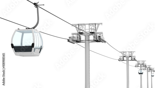 Funicular and cable car isolated on white background. 3d rendering. 