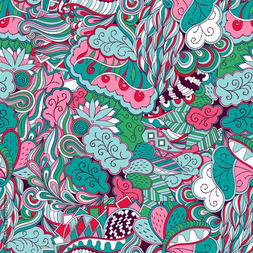 Tracery seamless, loops, doodle wind pattern. Paisley, winding stem, spiral, wave, bud mehndi design. Handmade texture, curved doodling design. Good for site background, textile, printing. Vector.