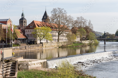 river scene historic city hameln germany
