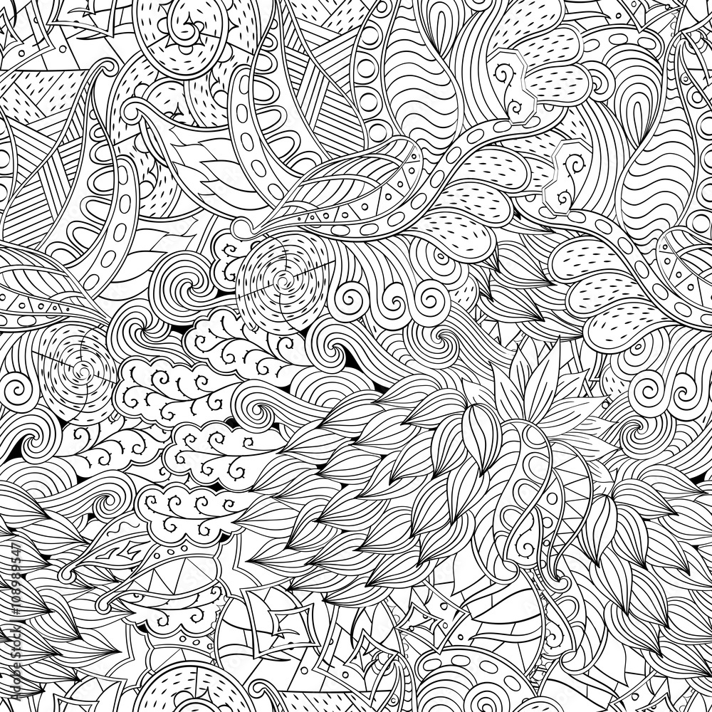 Tracery seamless, loops, doodle wind pattern. Paisley, winding stem ...