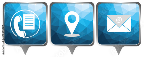 Kontakt - Buttons (Telefon/Fax , Standort, E-Mail) im low-poly Style