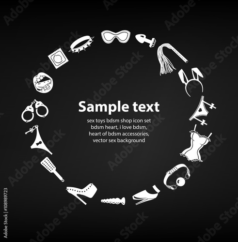 Sex toys BDSM set in round form, space for text