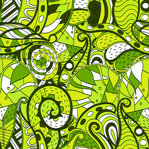 Tracery seamless, loops, doodle wind pattern. Paisley, winding stem, spiral, wave, bud mehndi design. Handmade texture, curved doodling design. Good for site background, textile, printing. Vector.