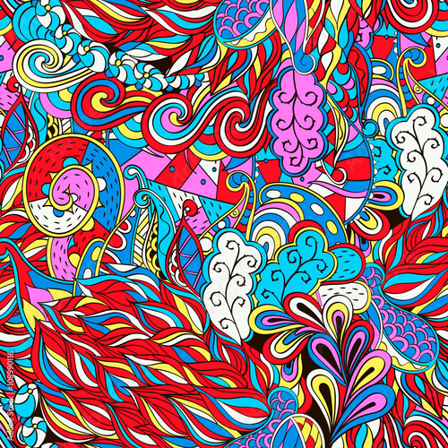 Tracery seamless, loops, doodle wind pattern. Paisley, winding stem, spiral, wave, bud mehndi design. Handmade texture, curved doodling design. Good for site background, textile, printing. Vector.