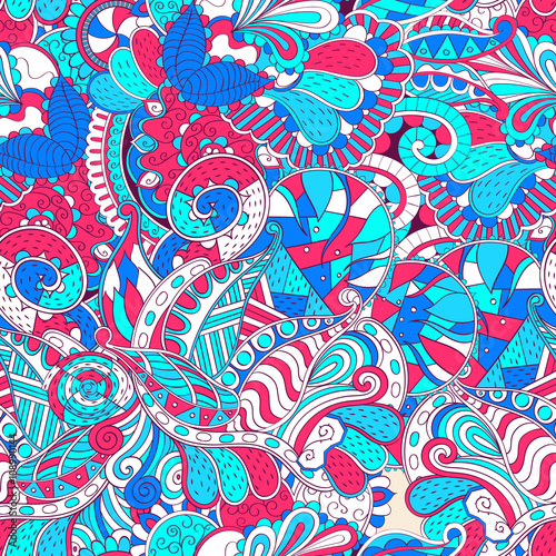 Tracery seamless, loops, doodle wind pattern. Paisley, winding stem, spiral, wave, bud mehndi design. Handmade texture, curved doodling design. Good for site background, textile, printing. Vector.