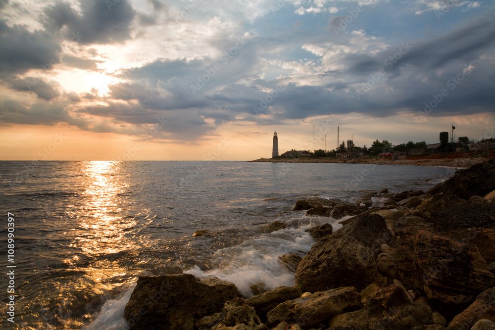 Beacon Chersones on a sunset, Sevastopol, the Crimea