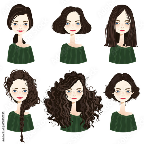 Set of stylish women's hairstyles.
