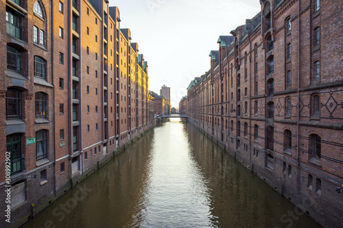 The old Speicherstadt in Hamburg, Germany, at evening. © panoramarx