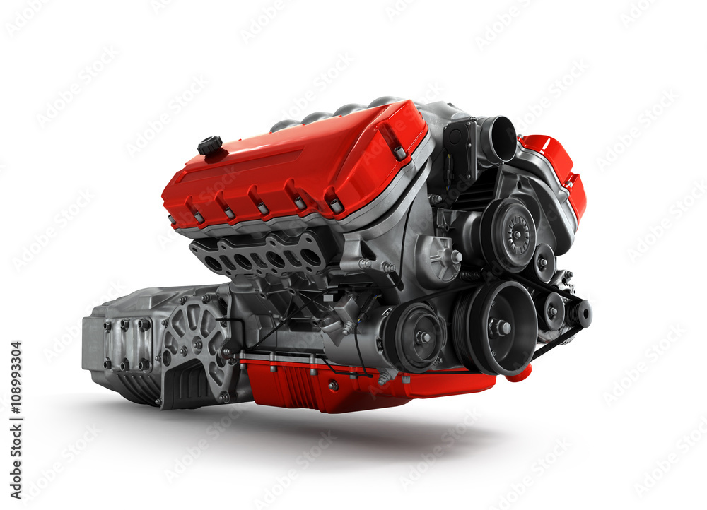 automotive engine gearbox assembly is isolated on a white backgr